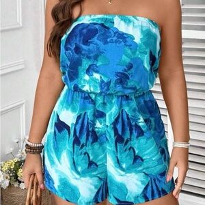 Blue and Teal Strapless Romper